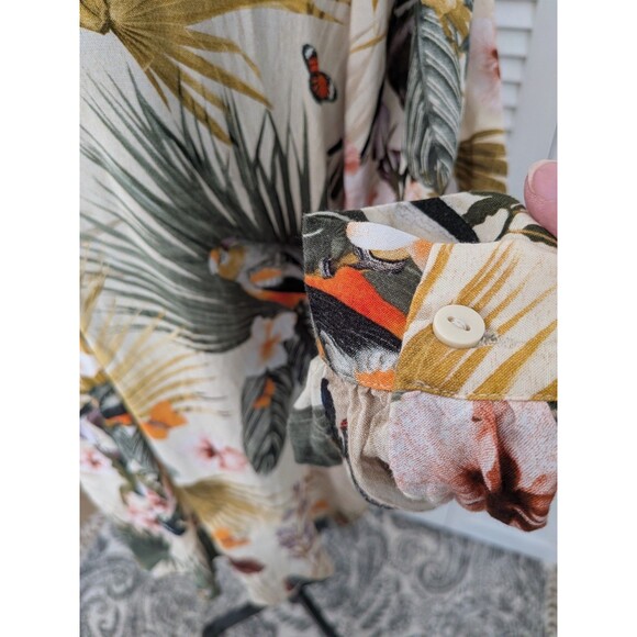 H&M Top Women's 12 Blouse Tropical Multicolor Hawaiian Parrots Vneck Tunic Coast - Picture 7 of 14